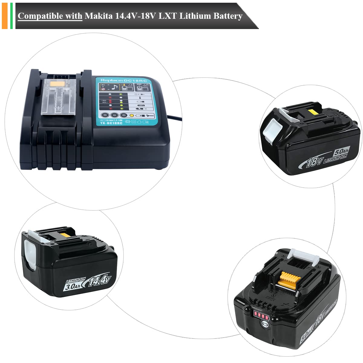 Lasica DC18RC 18 Volt 3.0A Rapid Li-ion Charger Replacement for Makita 14.4V and 18V LXT Lithium-Ion Batteries BL1850 BL1840B BL1820 BL1815 BL1860 BL1430 BL1450 BL1830 Drill Tool Battery Charger