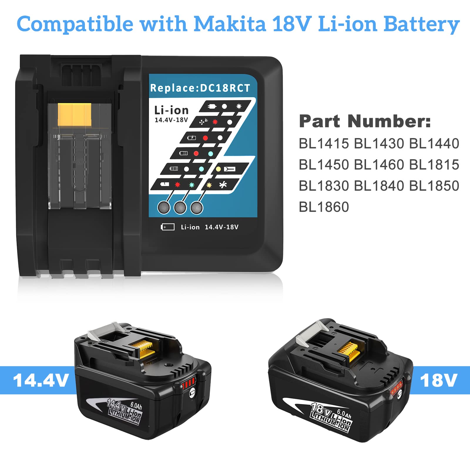 7A DC18RC Replacement Charger for Makita 18 Volt Charger Rapid Battery Charger Compatible with Makita 14.4V-18V Li-ion Battery BL1415 BL1430 BL1815 BL1820B BL1830B BL1840B BL1850B BL1860B