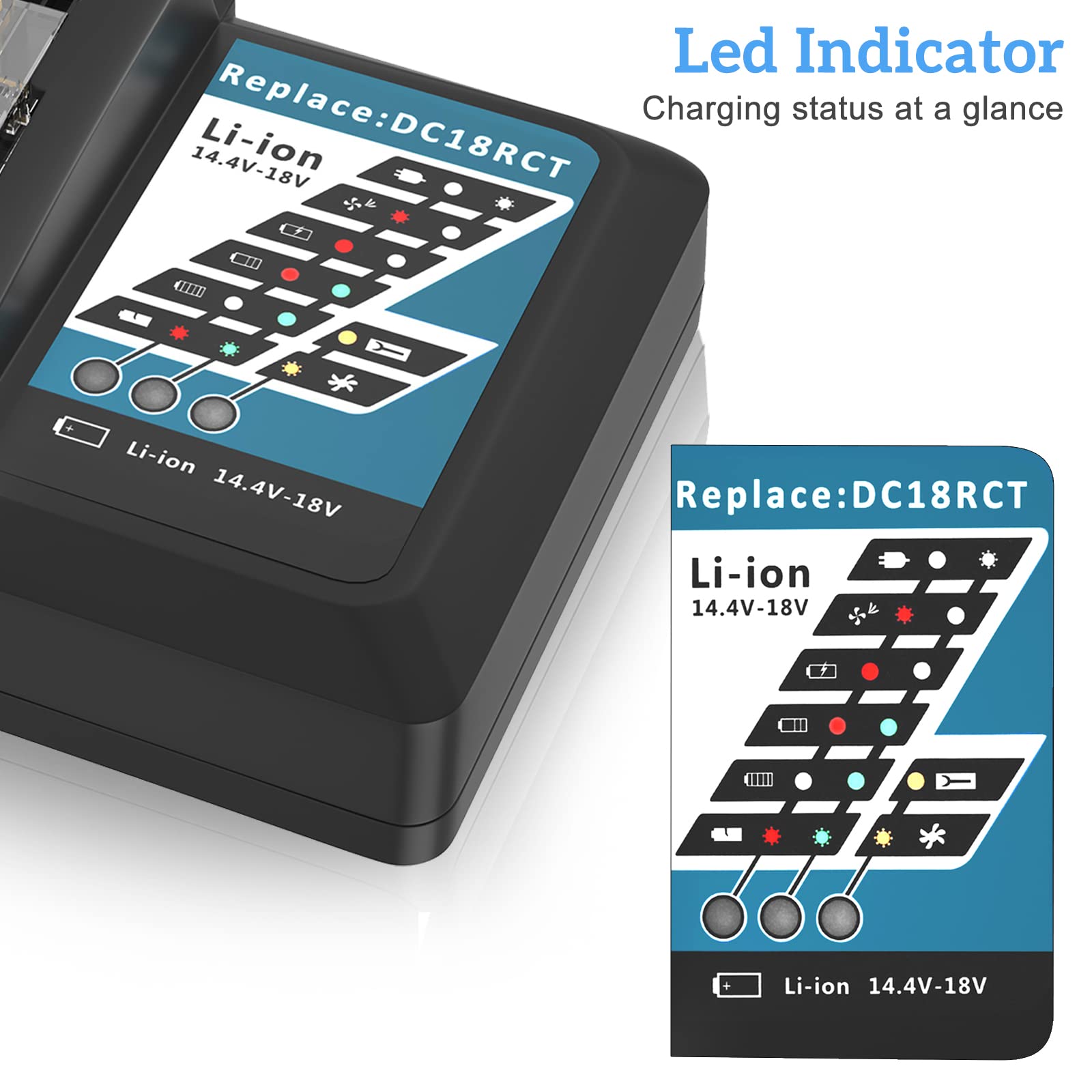 7A DC18RC Replacement Charger for Makita 18 Volt Charger Rapid Battery Charger Compatible with Makita 14.4V-18V Li-ion Battery BL1415 BL1430 BL1815 BL1820B BL1830B BL1840B BL1850B BL1860B