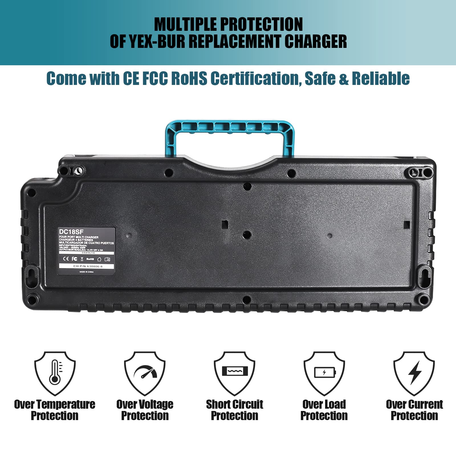 4 Port Battery Charger DC18SF for Makita 14.4V-18V Lithium Batteries BL1850 BL1830 BL1840 BL1860 for Makita 18v Fast Rapid Charger Station with 2 USB Ports(Tool Only)