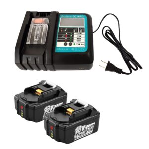 CNBY® 2X BL1850B 18V 5Ah + Charger DC18RC, Replace for Makita 18v Battery BL1850B BL1860B BL1830B, Kompatibel with Makita 18V