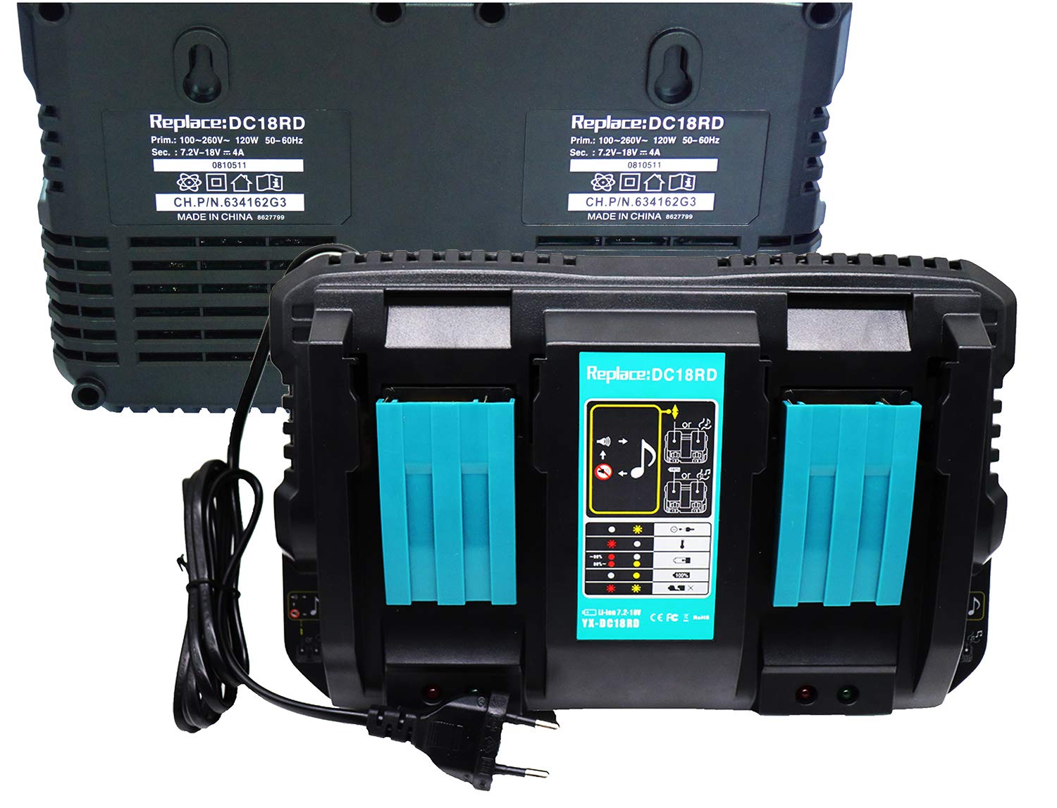 QCZRED 18V DC18RD Dual Charger Compatible with Chargers DC18RC DC18RF DC18SF Suitable for Makita BL1860 BL1850 BL1840 BL1830 BL1815