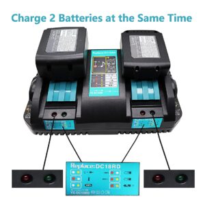 QCZRED 18V DC18RD Dual Charger Compatible with Chargers DC18RC DC18RF DC18SF Suitable for Makita BL1860 BL1850 BL1840 BL1830 BL1815