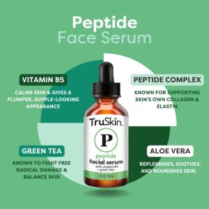 TruSkin Peptide Serum For Face – with Collagen Boosting Peptides, Amino Acids, Green Tea, Aloe and Vitamins B5 & E, 1 fl oz