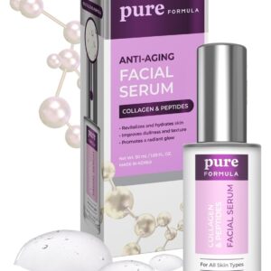 Pure Formula Collagen and Peptides Face Serum - Reduce Wrinkles & Fine Lines, Moisturizing, Skin Firming & Lifting Facial Serum - Cruelty Free Korean Skin Care For All Skin Types - 1.69 Fl. oz/ 50ml