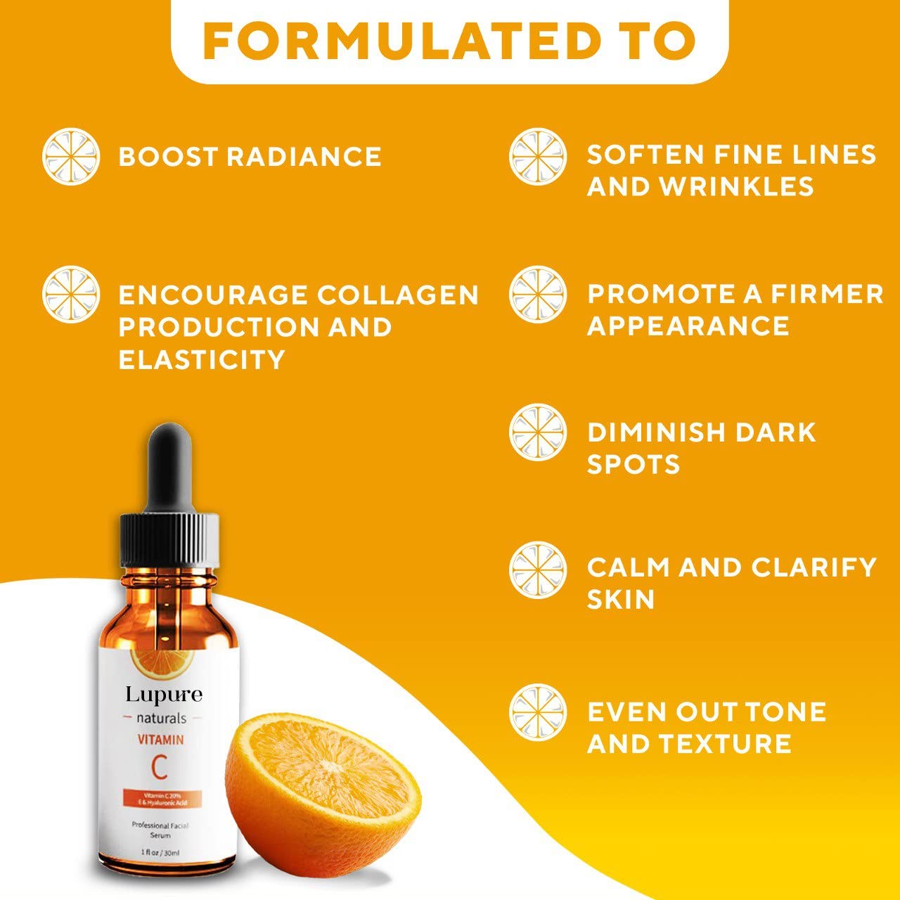 Lupure Professional Vitamin C Face Serum 20%, Anti Aging Facial Super Vit C Serum with Hyaluronic Acid & Vitamin E for Dark Spots, Skin Care, Christmas Gift & Stocking Stuffers | 1 Fl. Oz