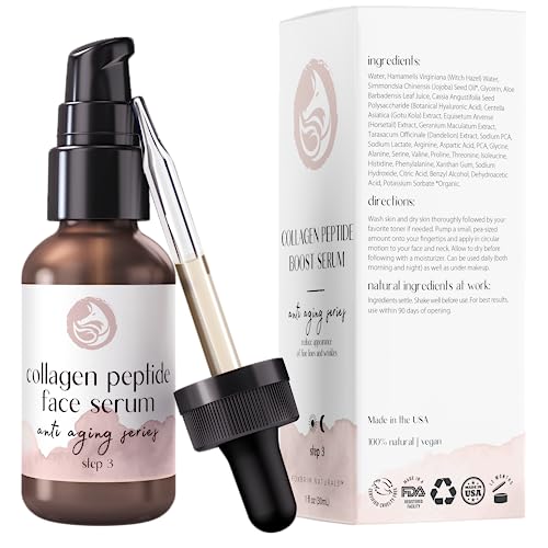 Peptide Collagen Serum for Face - Anti-Aging Facial Serum, Tighten Lift Hydrate & Plump All Skin Types, Reduce Fine Line & Wrinkles, All Natural Ingredients - Foxbrim Naturals (1 Fl Oz)