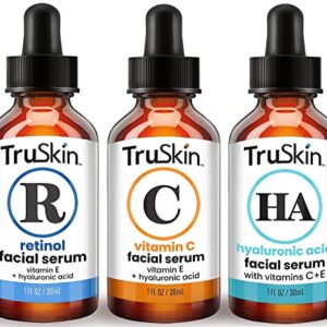 TruSkin Face Serum Trio – Hyaluronic Acid, Vitamin C & Retinol Serum for Face – Anti Aging Skin Care Set for Women – Skin Care for Bright, Smooth, Firm & Hydrated Skin, 1 fl oz, 3 Bottles