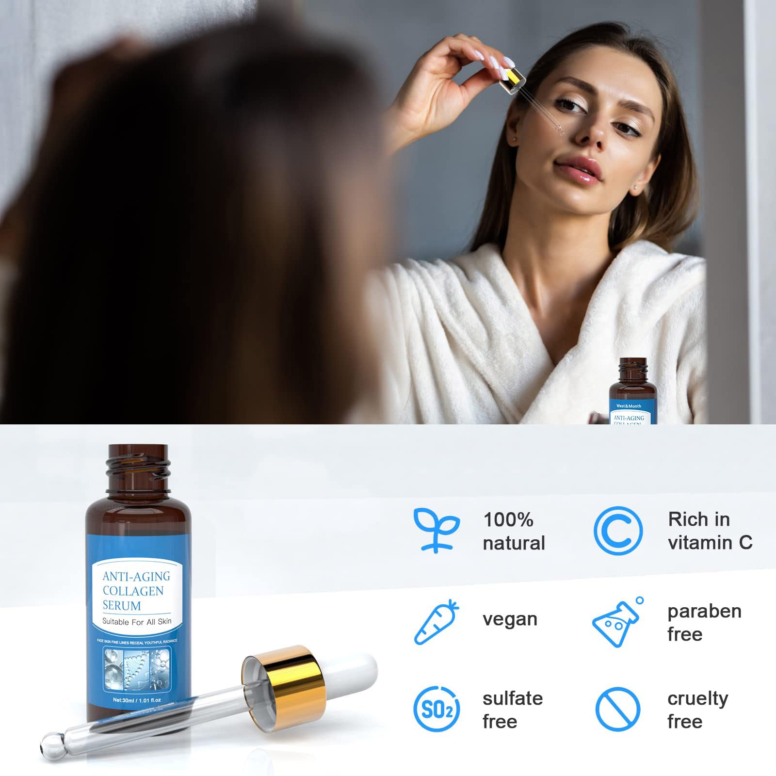 Botox Stock Solution Facial Serum Vitamin C Serum For Face, Anti Aging Collagen Serum Vitamin E, Salicylic & Amino Acids, Botox Facial Serum Reduce Fine Lines, Wrinkles, Plump Skin