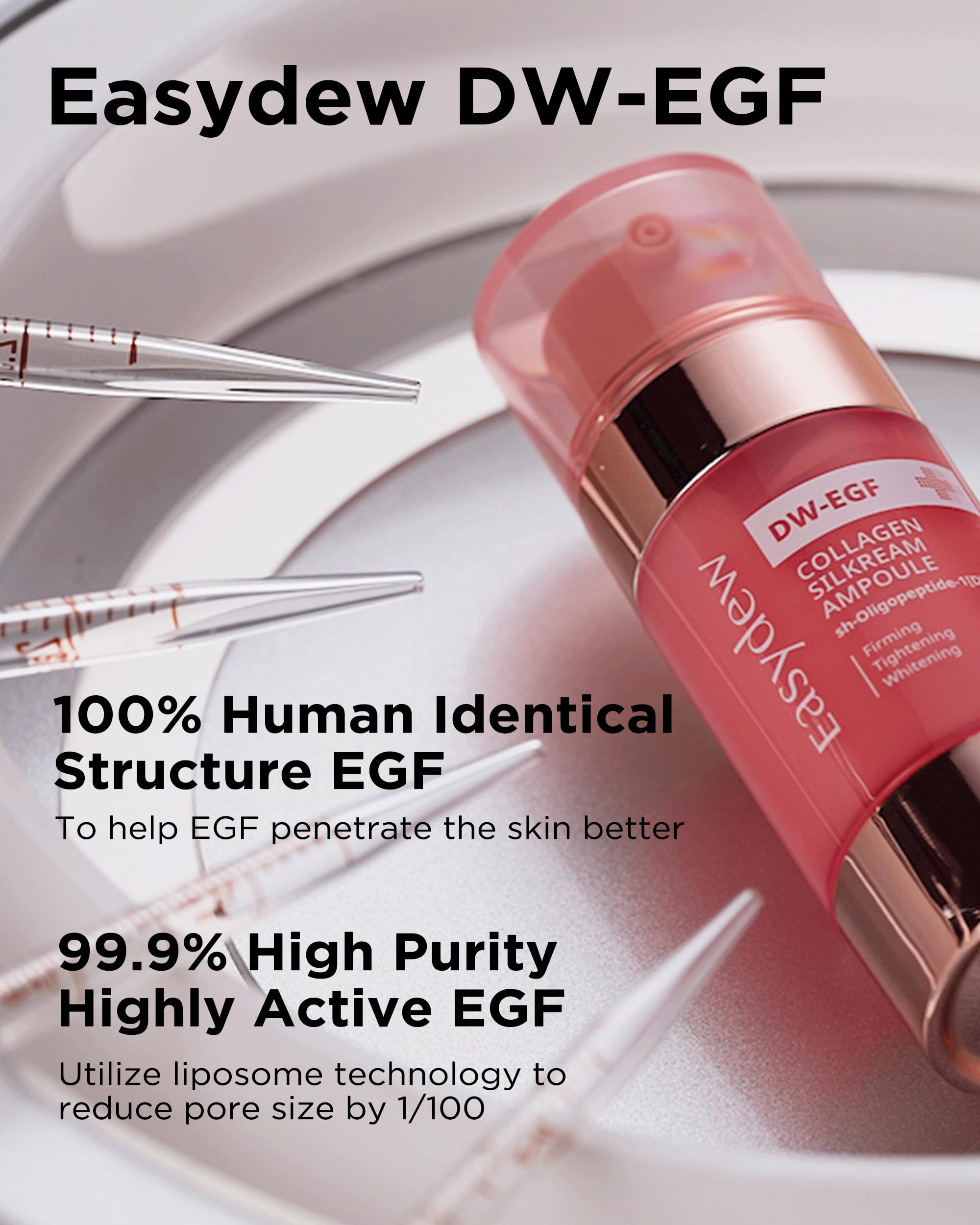 EASYDEW EGF 55% Collagen Silkream Ampoule- Korean Facial Serum for Firmness & Elasticity with Peptides, Amino Acids - Day & Night Anti Aging Silky Smooth Skincare, 1.86oz.