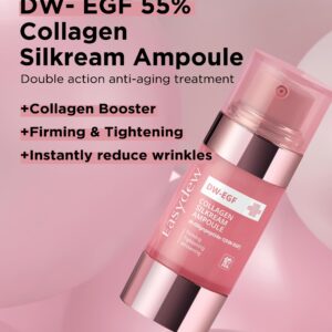 EASYDEW EGF 55% Collagen Silkream Ampoule- Korean Facial Serum for Firmness & Elasticity with Peptides, Amino Acids - Day & Night Anti Aging Silky Smooth Skincare, 1.86oz.