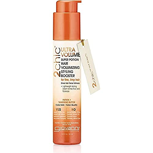 GIOVANNI 2chic Ultra-Volume Super Potion Hair Volumizing Styling Booster - Volumizing Formula with Papaya & Tangerine Butter, Weightless Control for Thin Hair, No Parabens, Color Safe - 1.8 oz