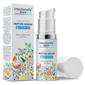 intentionally bare collagen serum for face with mct oil - collagen peptide with hyaluronic acid for fine lines - anti aging collagen peptide serum for all skin types - collagen serum for women - 1oz