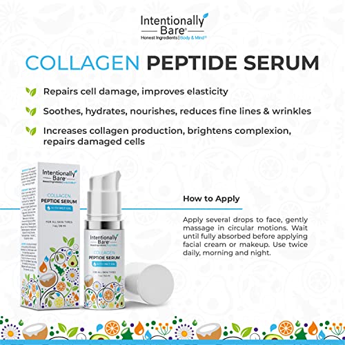 Intentionally Bare Collagen Serum for Face with MCT Oil - Collagen Peptide with Hyaluronic Acid for Fine Lines - Anti Aging Collagen Peptide Serum for All Skin Types - Collagen Serum for Women - 1oz