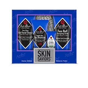 Jack Black Skin Saviors Set – Pure Clean Daily Facial Cleanser, Double-Duty Face Moisturizer SPF 20, Intense Therapy Lip Balm SPF 25 Natural Mint & Shea Butter, & Face Buff Energizing Scrub