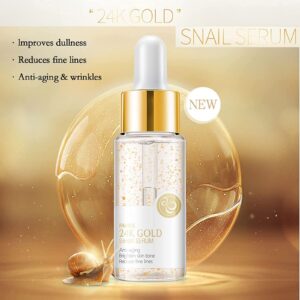 24k Gold Collagen Booster Serum, Snail 24k Gold Face Serum, 24k Gold Snail Serum, Snail Essence Face Cream Moisturizer, Facial Serum Anti Aging with Collagen Booster (2pcs)