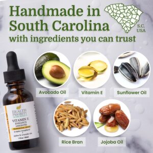 Organic Vitamin E Oil for Skin & Scars |100% Pure Natural Vitamin E Serum Hand Made in South Carolina | 15000 IU Vitamin E for Face & Hair| Non-GMO, Gluten & Cruelty Free, Vegan | Unscented 1 Fl Oz