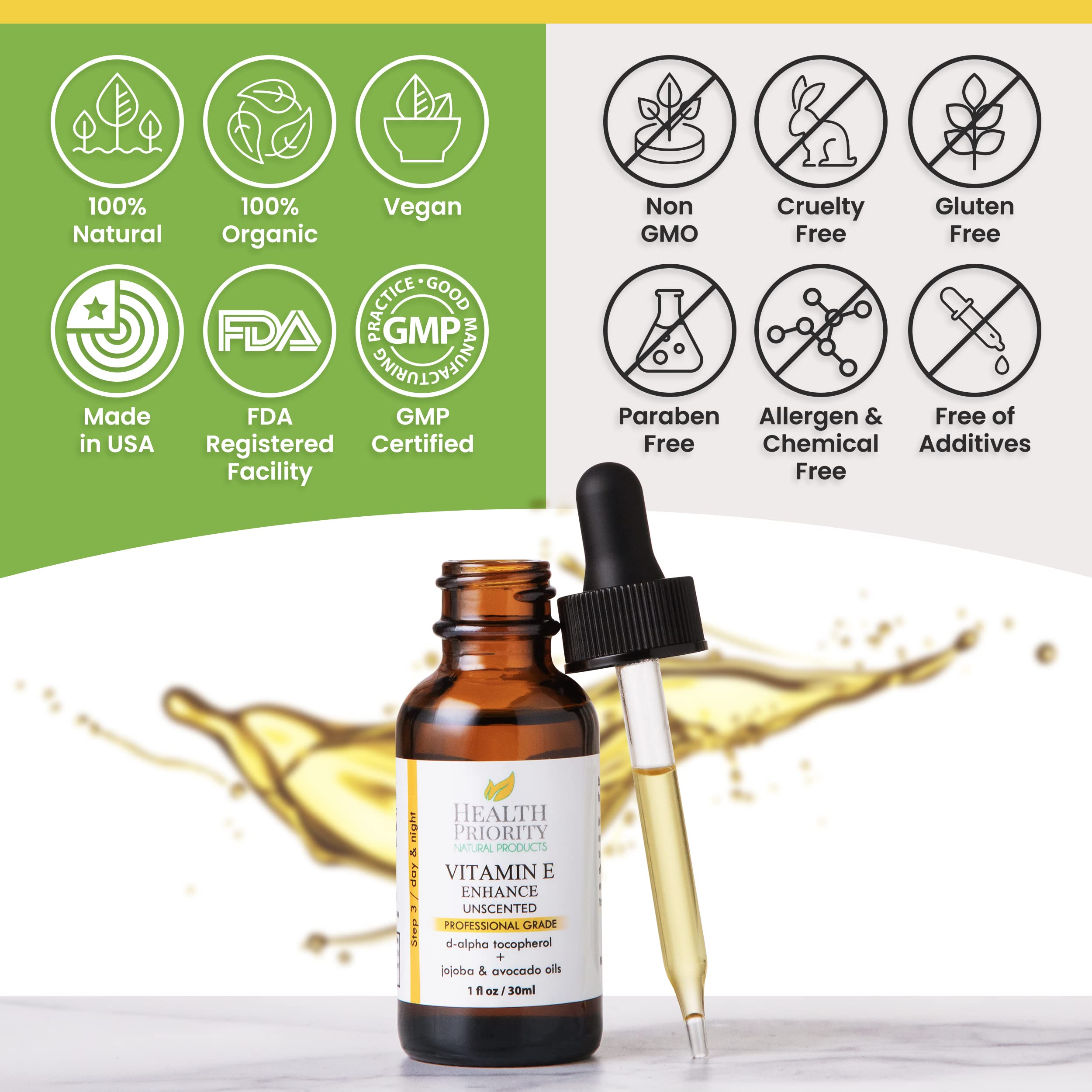 Organic Vitamin E Oil for Skin & Scars |100% Pure Natural Vitamin E Serum Hand Made in South Carolina | 15000 IU Vitamin E for Face & Hair| Non-GMO, Gluten & Cruelty Free, Vegan | Unscented 1 Fl Oz