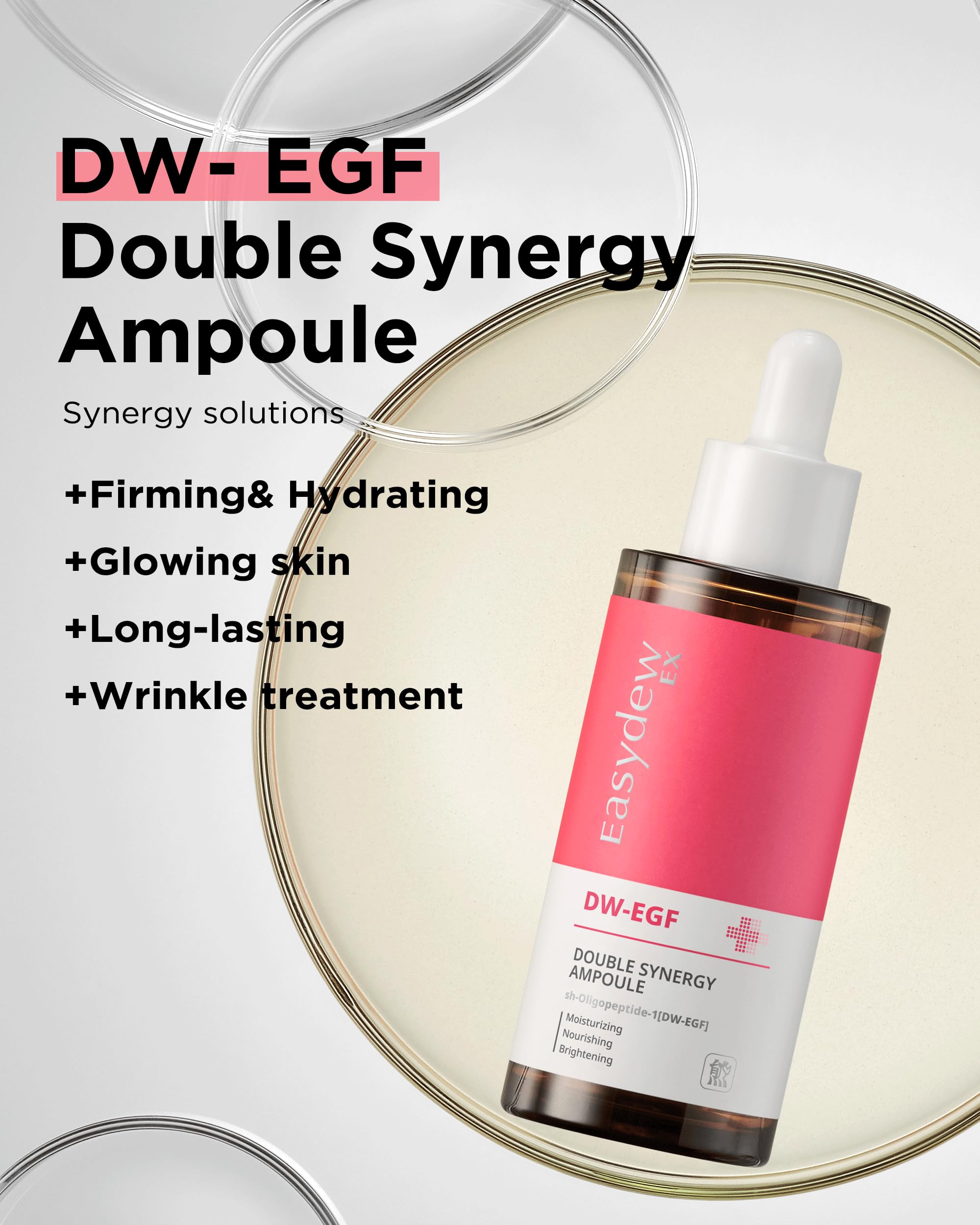 EASYDEW DW-EGF Double Synergy Ampoule - Intensive Moisturizing Face Serum with Hyaluronic Acid, Ceramide, Bakuchiol - Firming, Moisture Glow Skin for Rough Skin - For All Skin Types, 1.69 fl.oz.