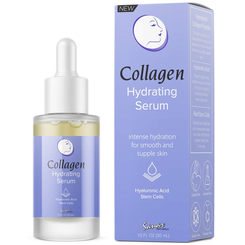 Sanar Naturals Collagen Hydrating Serum with Hyaluronic Acid - Reduce Wrinkles, Face Moisturizer Skin Care for Women 1 fl oz