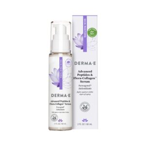 DERMA E Advanced Peptides and Vegan Flora-Collagen Serum – Double Action Collagen Face Cream with Peptide Complex – Intensely Hydrating Treatment for Lines, Wrinkles and Redness, 2 oz