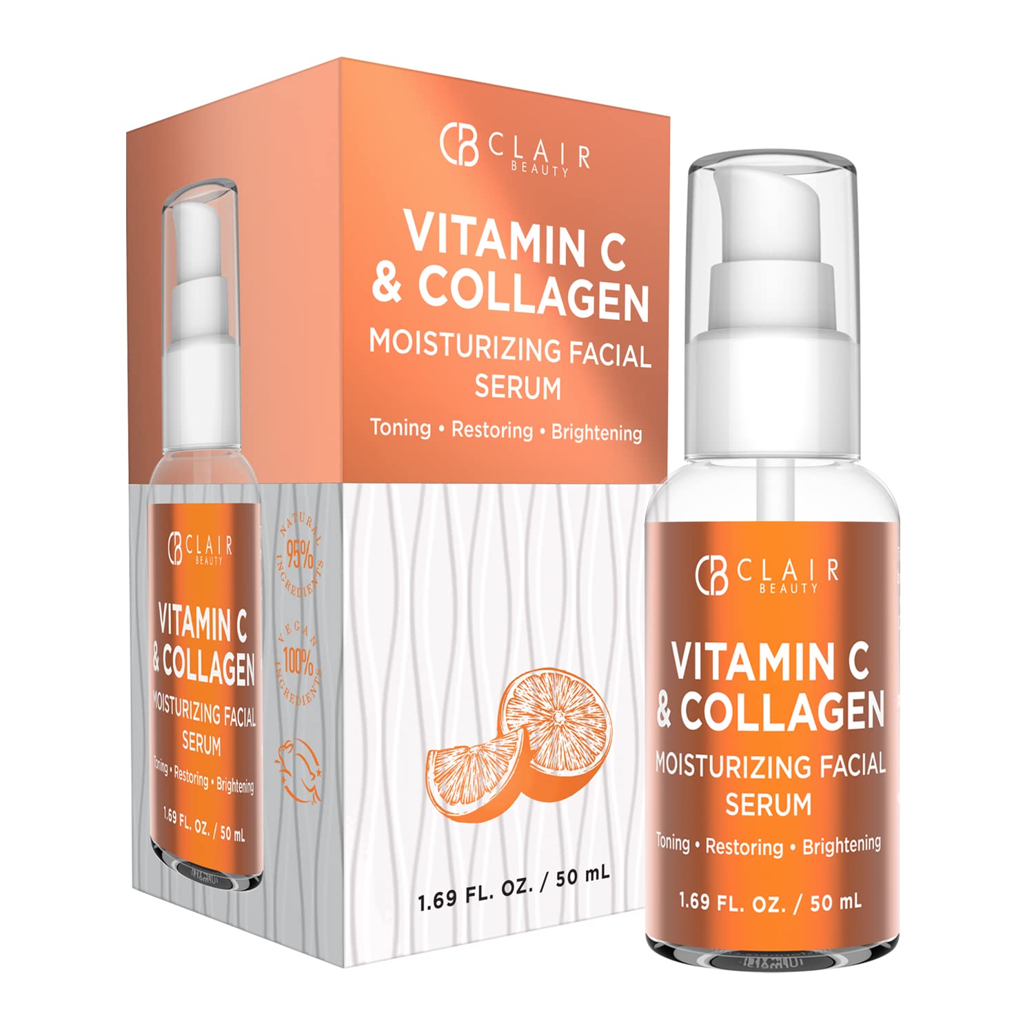 Clear Beauty Vitamin C and Collagen Face Serum - Reduce Dark Spots & Wrinkles, Moisturizing, Anti-aging & Brightening Facial Serum - Cruelty Free Korean Skin Care For All Skin Types