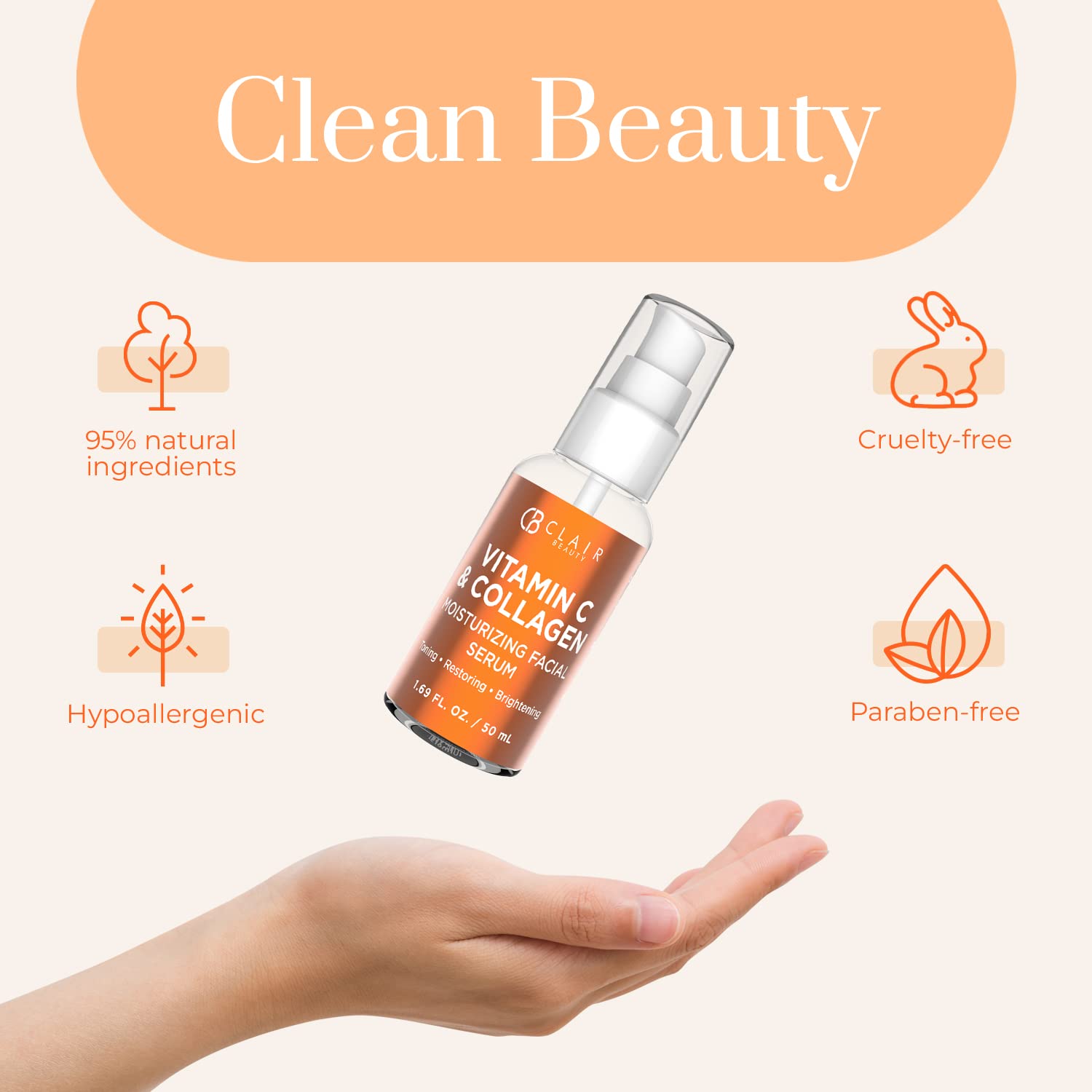 Clear Beauty Vitamin C and Collagen Face Serum - Reduce Dark Spots & Wrinkles, Moisturizing, Anti-aging & Brightening Facial Serum - Cruelty Free Korean Skin Care For All Skin Types