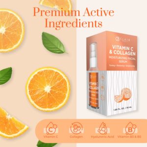 Clear Beauty Vitamin C and Collagen Face Serum - Reduce Dark Spots & Wrinkles, Moisturizing, Anti-aging & Brightening Facial Serum - Cruelty Free Korean Skin Care For All Skin Types