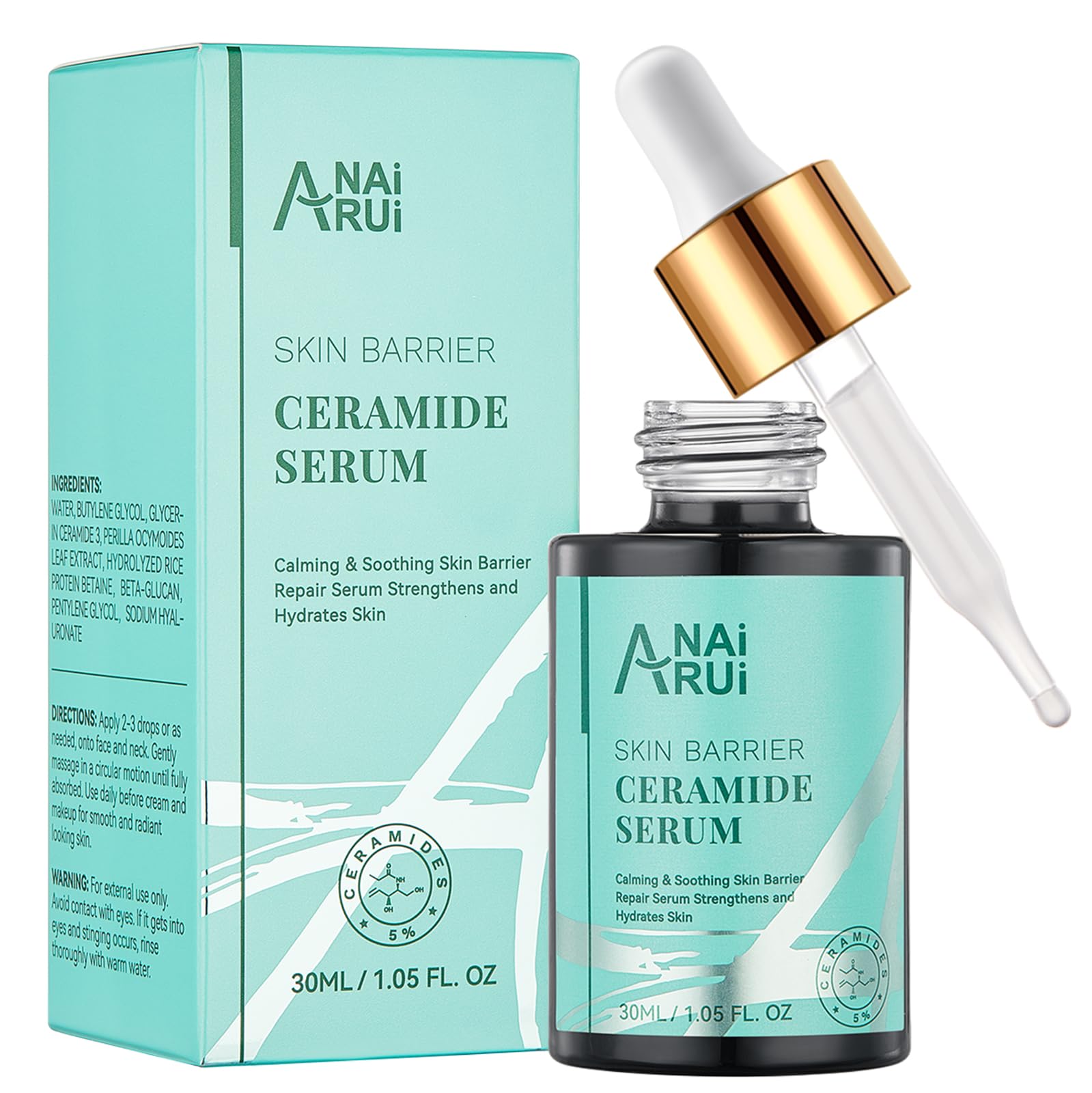 ANAI RUI Ceramide Face Serum, Calming Smooting Serum for face,Skin Barrier Repair Serum with Hyaluronic Acid, Reduces Wrinkles & Repairs Skin, Soothe Redness,Ceramide Moisturizer Serum 1 Fl.oz