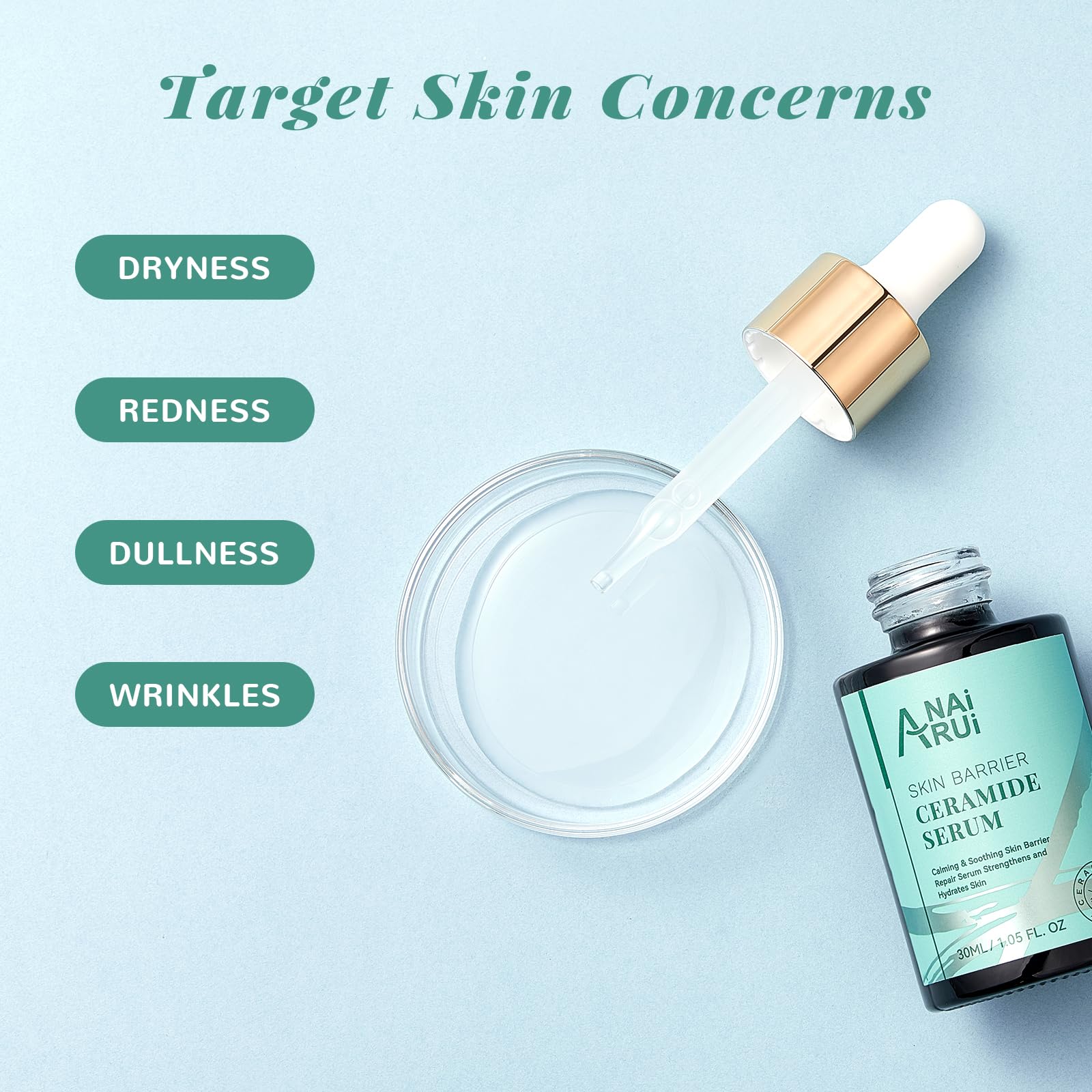 ANAI RUI Ceramide Face Serum, Calming Smooting Serum for face,Skin Barrier Repair Serum with Hyaluronic Acid, Reduces Wrinkles & Repairs Skin, Soothe Redness,Ceramide Moisturizer Serum 1 Fl.oz