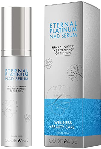 Eternal Platinum NAD Serum, Resveratrol, Niacinamide, Collagen, Vitamin C & E, Aloe Vera, English Lavender, Nicotinamide Aging NAD Booster Skin Care Face Moisturizing Wrinkles Firming, 3.4 FL. Oz.