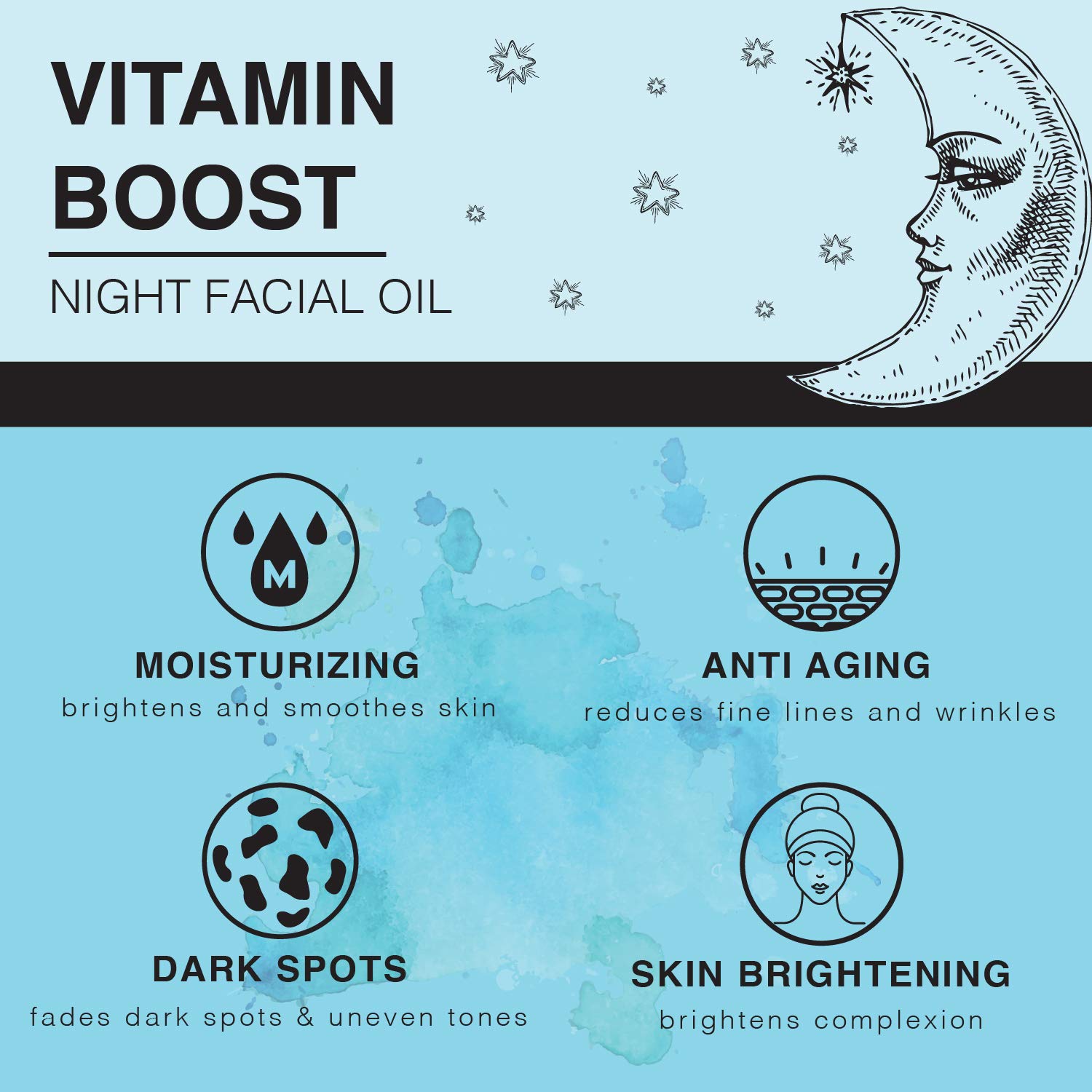 Vitamin Boost Night Facial Serum - Vitamin A, C and E for Anti-Aging, Wrinkle & Fine Line Reduction, Brightening, Damage Repairing Solution - 2 Fl Oz