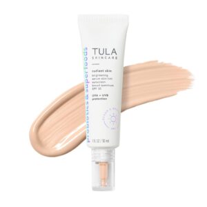 TULA Skin Care Radiant Skin Brightening Serum Skin Tint SPF - Facial Sunscreen Provides Broad Spectrum SPF 30 Protection, Tinted, Serum-Light Formula Brightens and Evens Skin, Shade 01, 1.0 fl oz.