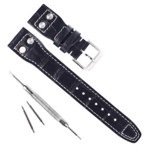 22mm genuine leather watch strap band fit for iwc pilot's watchs (pin buckle/black)