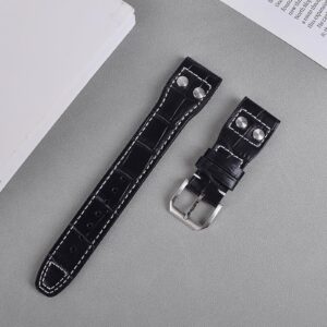 22mm Genuine Leather Watch Strap Band fit for IWC PILOT'S Watchs (Pin Buckle/Black)