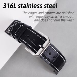 22mm Genuine Leather Watch Strap Band fit for IWC PILOT'S Watchs (Pin Buckle/Black)