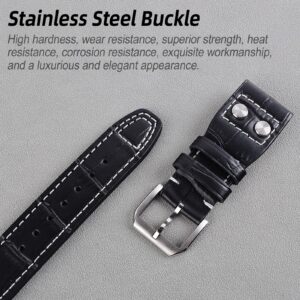 22mm Genuine Leather Watch Strap Band fit for IWC PILOT'S Watchs (Pin Buckle/Black)