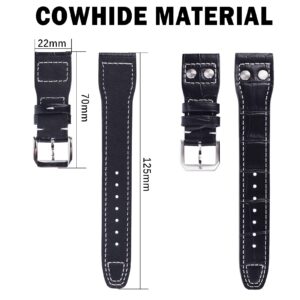 22mm Genuine Leather Watch Strap Band fit for IWC PILOT'S Watchs (Pin Buckle/Black)