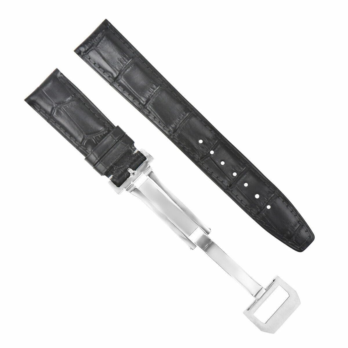 Ewatchparts 20MM LEATHER WATCH BAND STRAP COMPATIBLE WITH IWC PILOT PORTUGUESE DEPLOYMENT CLASP BLACK