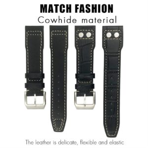 JWTPRO for IWC IW3777 IW3270 Mark 18 Big Pilot’s Watch Strap Soft Cowhide Bracelets 20mm 21mm 22mm Leather Watch Band (Color : Black Rivet Silver, Size : 20mm)