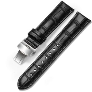 istrap leather watch band -alligator grain embossed pattern calfskin replacement strap-stainless steel deployment buckle with push buttons-bracelet for men women-18mm 19mm 20mm 21mm 22mm 24mm