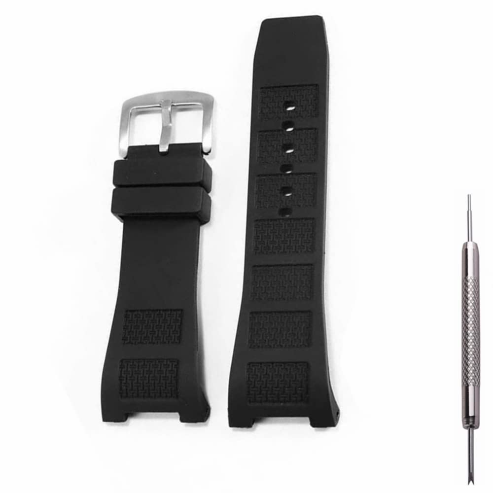 Kevisae Black Concave Lug Rubber Silicone Watch Band Strap for IWC Watch Replacement Rubber Silicone Band-IWC Watch Strap IW322503 IW323601 IW376501 (Silver buckle)