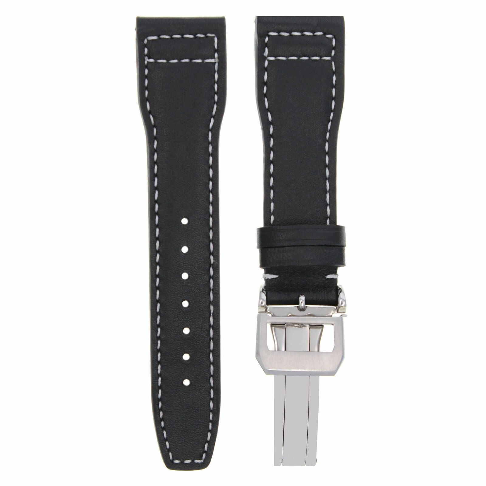 Ewatchparts 21MM LEATHER WATCH STRAP BAND COMPATIBLE WITH IWC PILOT PORTUGUESE WATCH CLASP BLACK WS