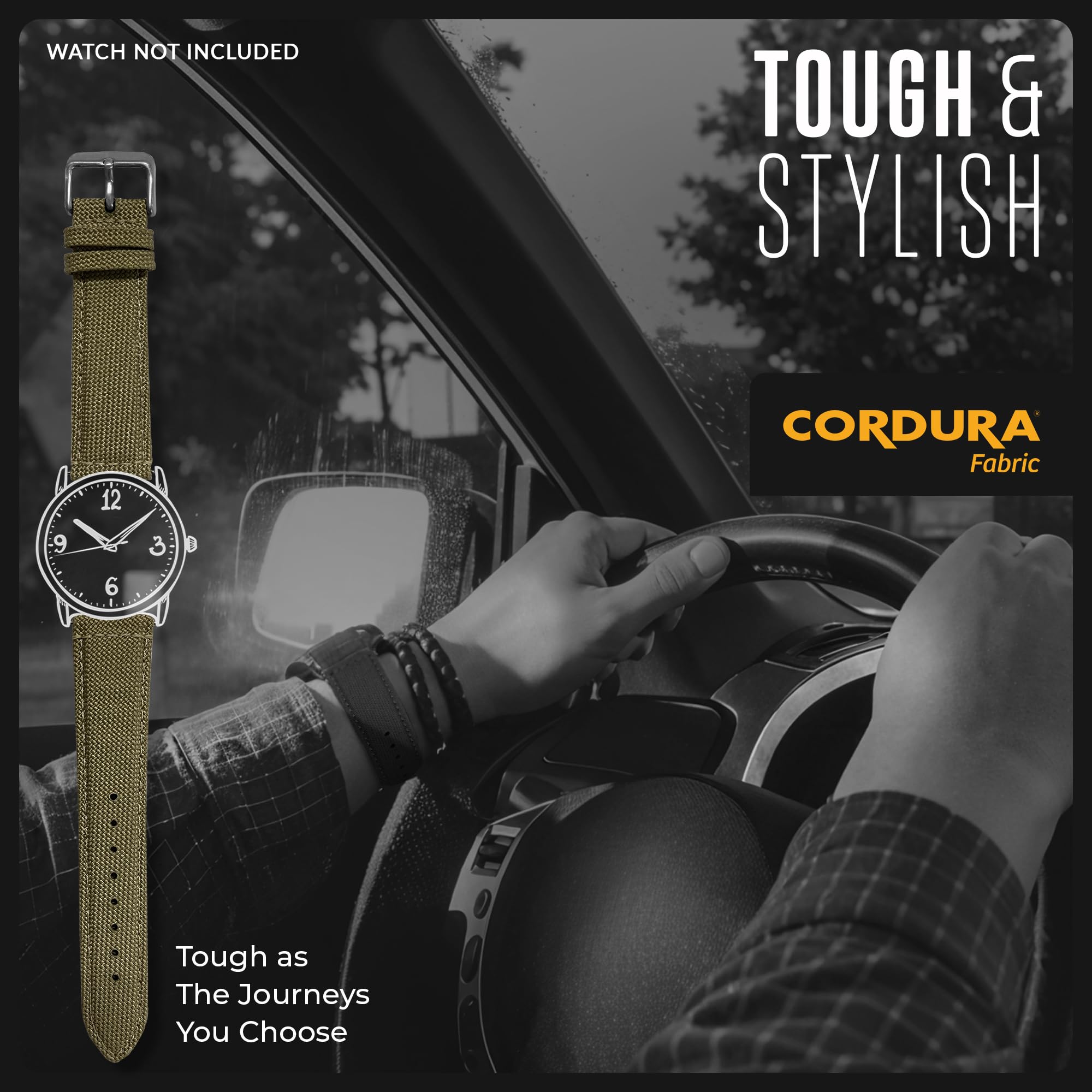 STUNNING SELECTION Alpine CORDURA fabric top and water resistant leather lining watch strap with Quick Release Spring Bars - Olive Green 22 mm