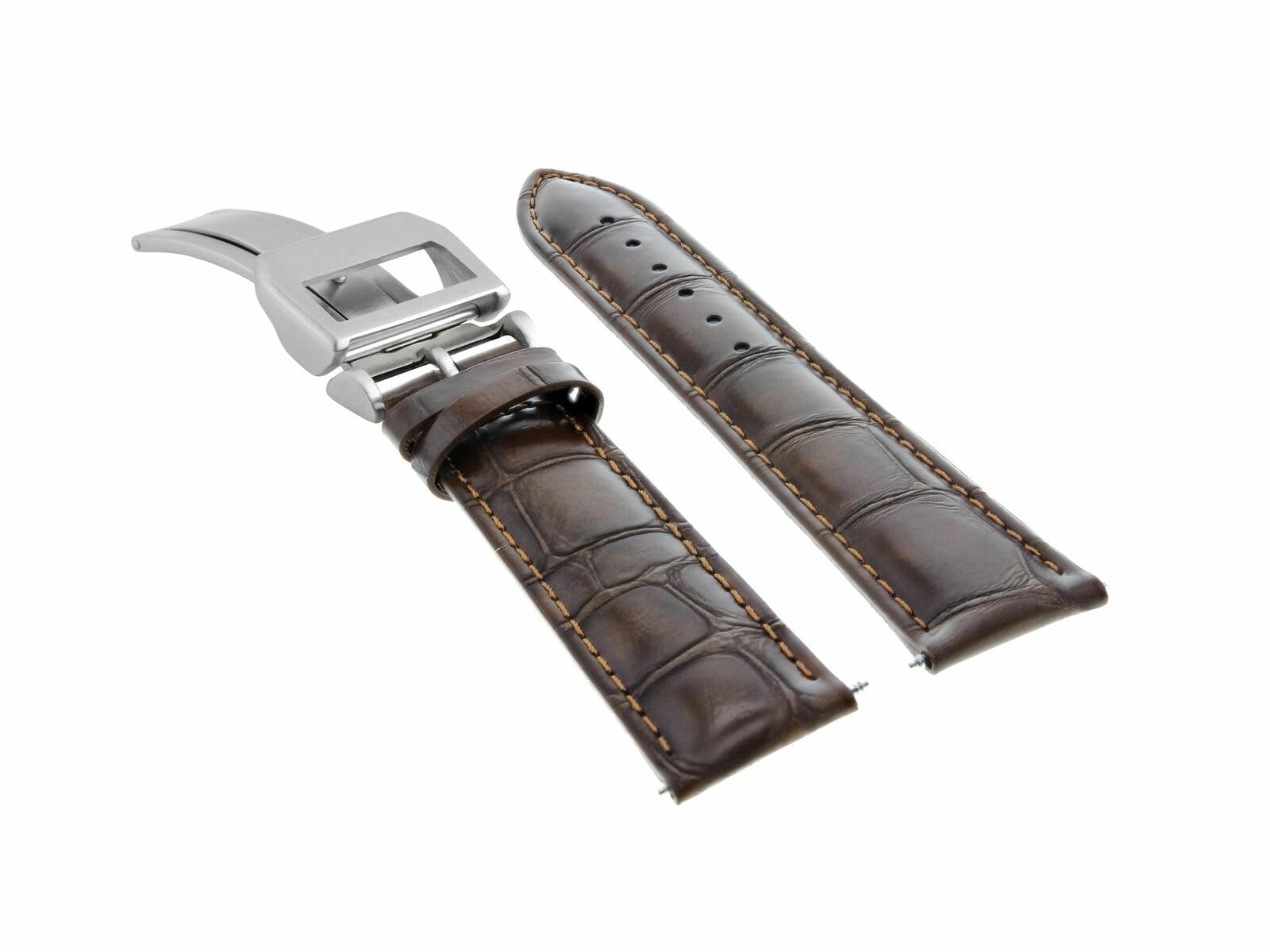 Ewatchparts 20MM LEATHER STRAP WATCH BAND COMPATIBLE WITH IWC PORTUGUESE DEPLOYMENT CLASP DARK BROWN