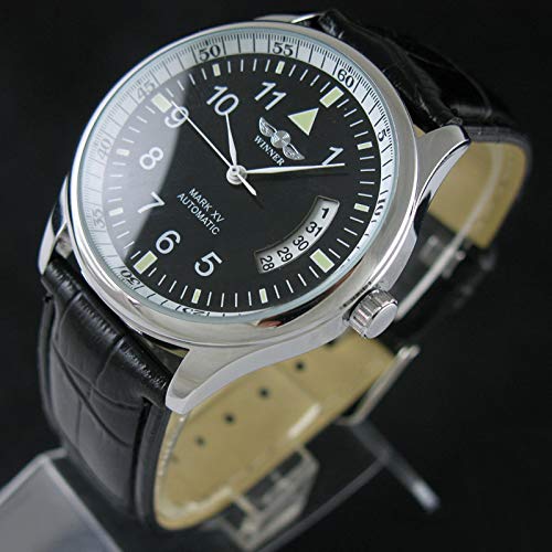 VIGOROSO Men's Sport Day Date Black Leather Automatic Self Winding Watch