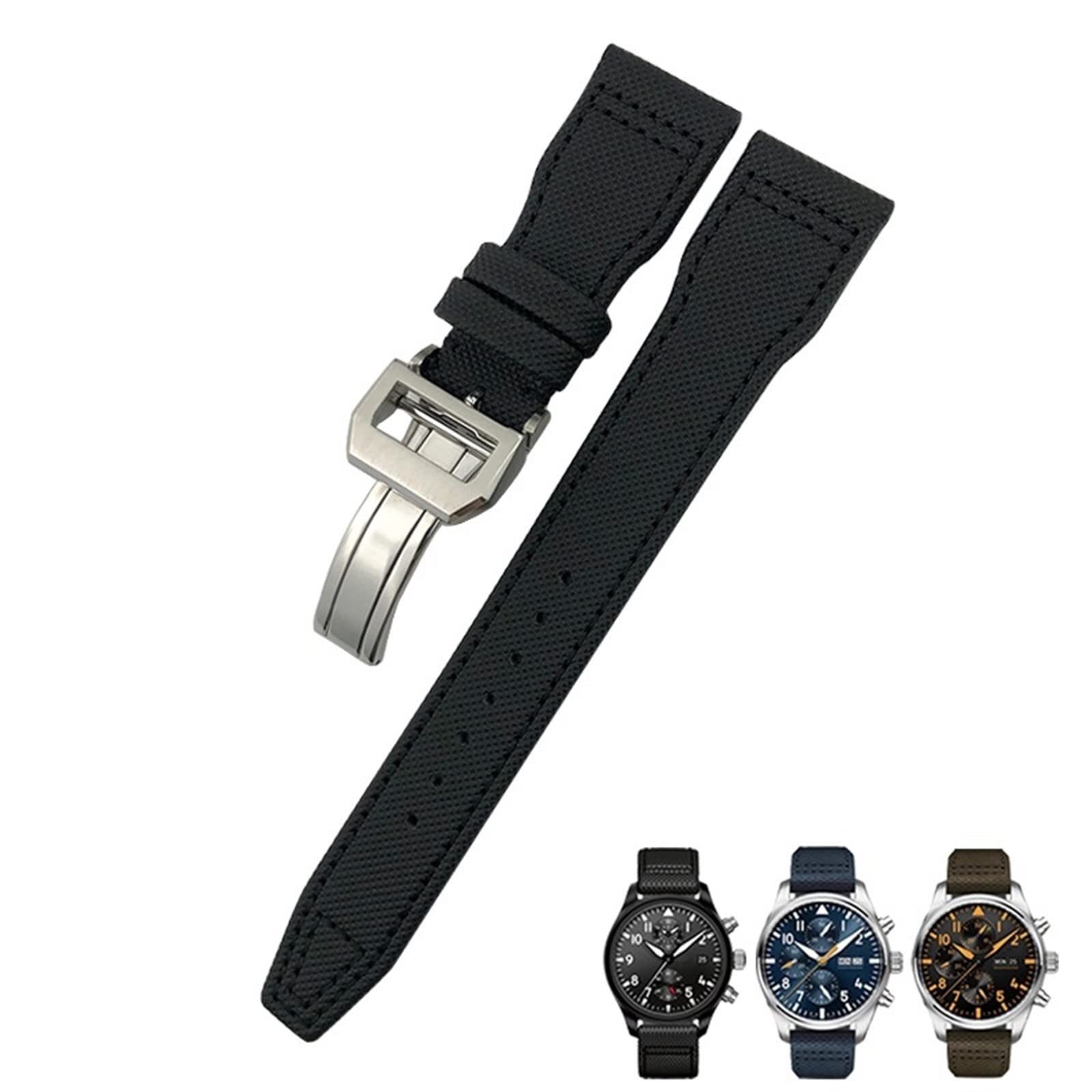 MAALYA 20mm 21mm 22mm Nylon Calfskin Watchband Fit for IWC Big Pilot IW377714 Mark18 SPITFIRE Nylon Real Leather Strap (Color : Black Black line 1, Size : 21mm)