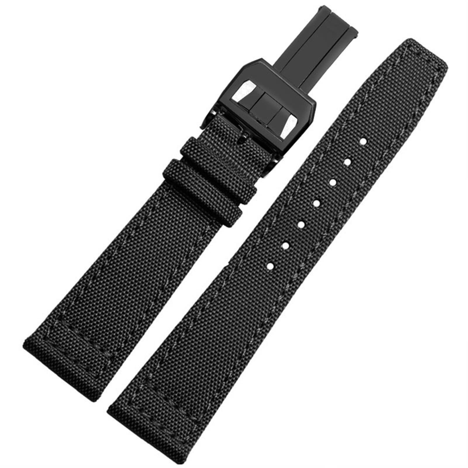 CYSUE for IWC Pilot Spitfire Timezone TopGun Strap Green Black Belts Wristwatch Straps 20mm 21mm 22mm Nylon Canvas Fabric Watch Band (Color : Black Black, Size : 21mm)