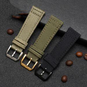 CYSUE for IWC Pilot Spitfire Timezone TopGun Strap Green Black Belts Wristwatch Straps 20mm 21mm 22mm Nylon Canvas Fabric Watch Band (Color : Black Black, Size : 21mm)