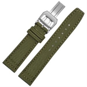 CYSUE for IWC Pilot Spitfire Timezone TopGun Strap Green Black Belts Wristwatch Straps 20mm 21mm 22mm Nylon Canvas Fabric Watch Band (Color : Black Black, Size : 21mm)